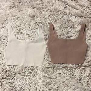 Babaton Cream and Brown Fitted Crop Tank Tops
